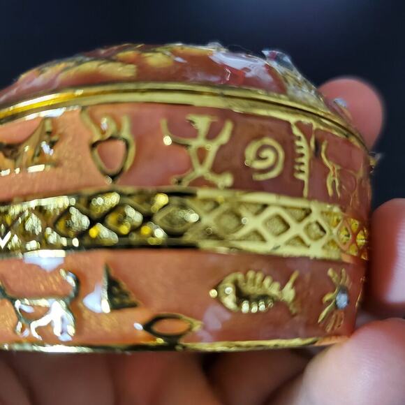 Orange Metal Fish Bone Trinket Box with Rhinestone Accent Coastal Vanity - Picture 5 of 7